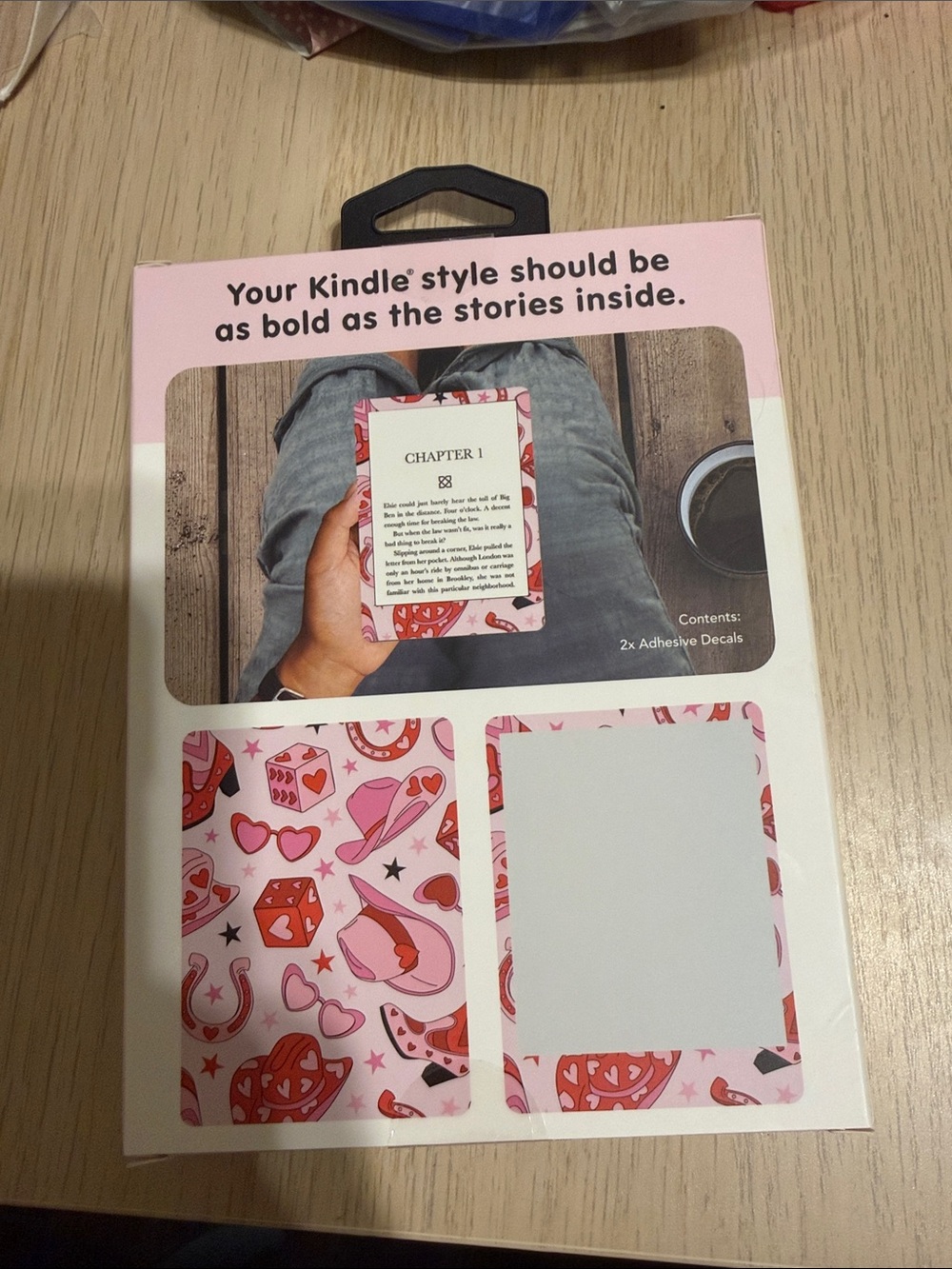 Pink Heart & Luck Pattern Kindle skin Adhesive Decals 7inch